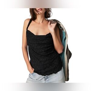 NWT Free People Womens Textured Blouse, Black